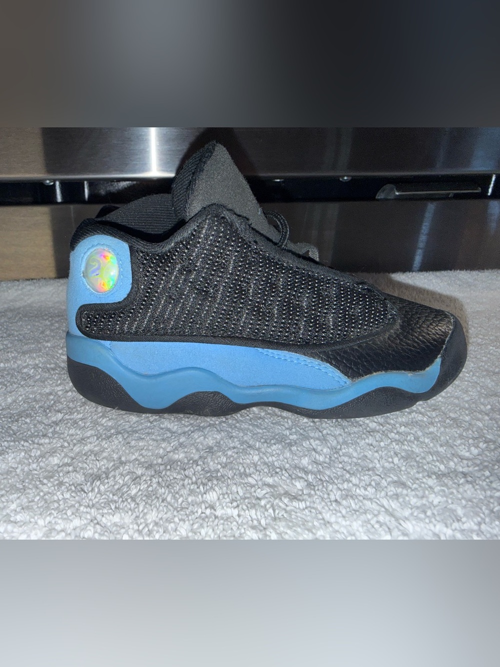 Nike Air Jordan Retro 13 Black and Light Blue Athletic Sneaker Kids Size 9C